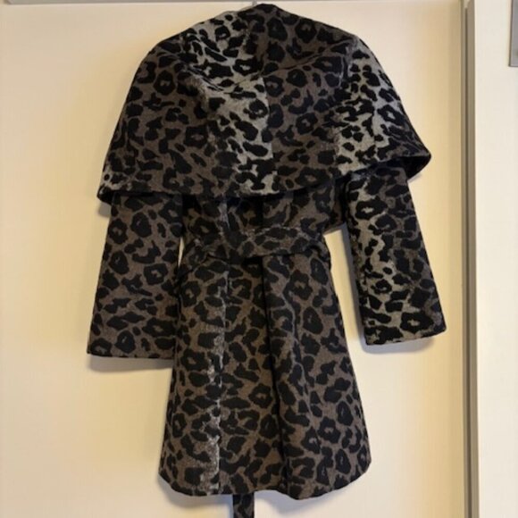 T TAHARI Marla Wool Leopard Wrap Coat size XS - Picture 4 of 10